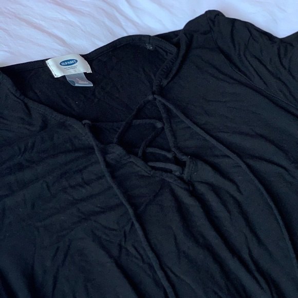 Old Navy Womens Open Front String Tie Black Short Sleeve Shirt Small 100% Rayon - Picture 3 of 5